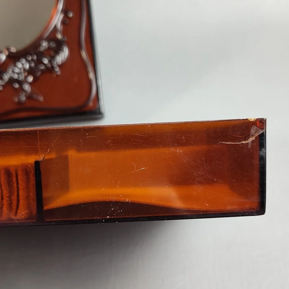 Vintage MCM Vanity‎ Jewelry Box With Freestanding Mirror Frame Lid Amber